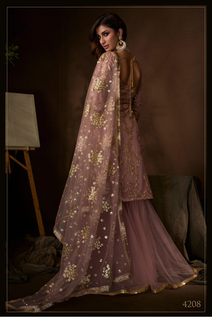 Wedding Wear Purple Net Beautiful Sharara Suit - Fashion Nation