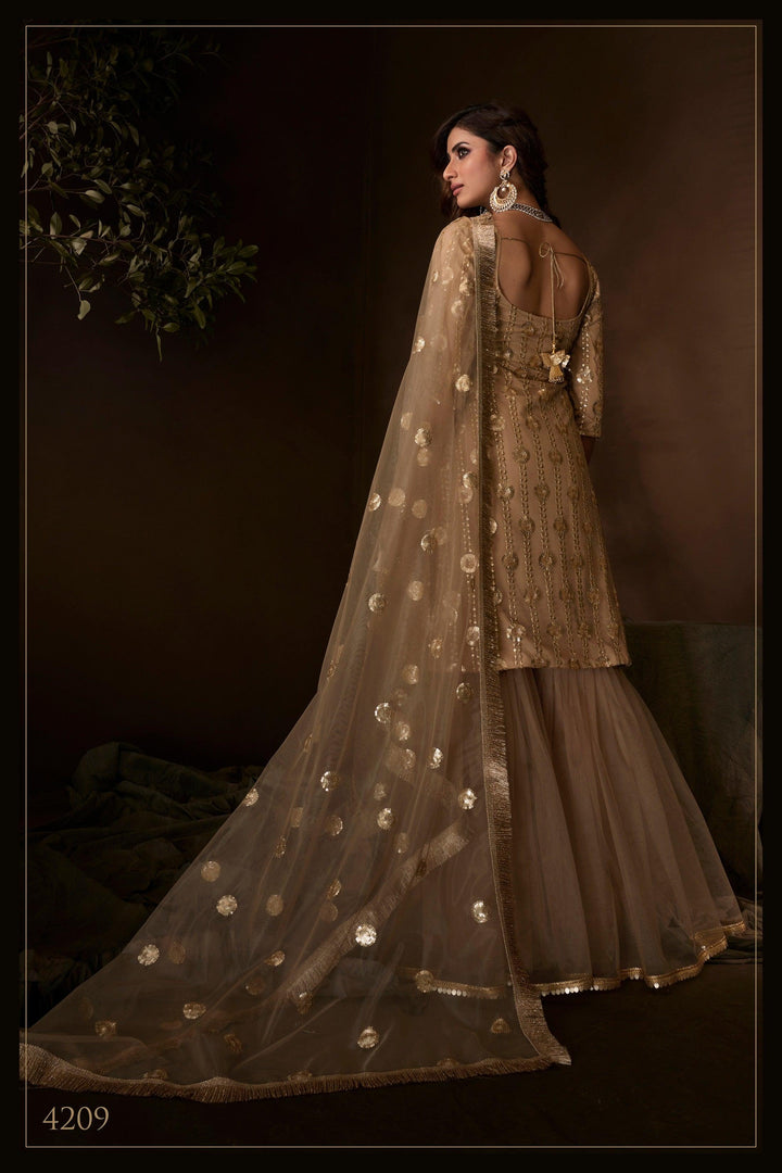 Celebrations Special Beige Net Festival Wear Sharara Suit - Fashion Nation