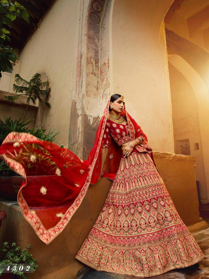 Reception Wear Red Velvet Wedding Special Lehenga Choli - Fashion Nation