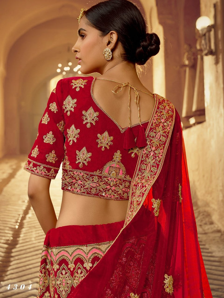 Wedding Wear Red Velvet Celebrations Special Lehenga Choli - Fashion Nation