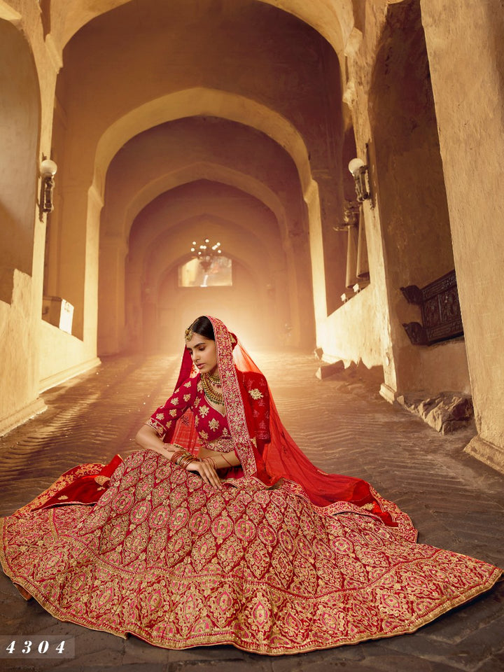 Wedding Wear Red Velvet Celebrations Special Lehenga Choli - Fashion Nation