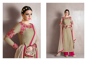 Charming MJ43511 Partywear Grey Pink Georgette Silk Anarkali - Fashion Nation