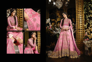 IndoWestern MJ43734 Partywear Pink Silk Net Jacquard Georgette Anarkali Gown - Fashion Nation