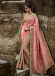 Traditional MJ46185 Bridal Pink Beige Silk Jacquard Saree - Fashion Nation