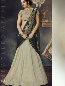 Indo Western MOH4711 Party Wear Beige Silk Lycra Saree Gown - Fashion Nation