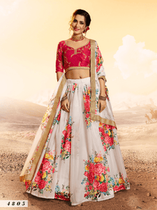 Festival Wear White Multicoloured Organza Digital Print Fancy Lehenga by Fashion Nation
