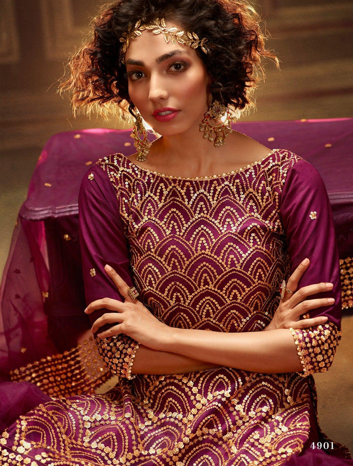 Engagement Wear Magenta Net Designer Gharara Suit - Fashion Nation