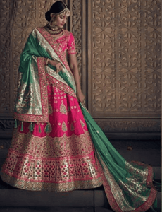 Regal MN4910 Bridal Pink Green Silk Lehenga Choli - Fashion Nation