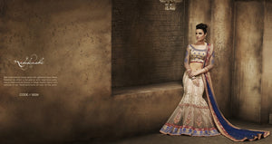 NAK5039 Designer Nakkashi Beige Blue Net Silk Lehenga Saree - Fashion Nation