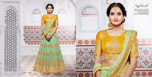 Bright NAK5097 Bridal Pista Green Yellow Handloom Silk Chiffon Lehenga Choli - Fashion Nation