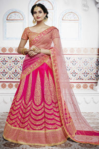 Designer NAK5098 Bridal Peach Pink Handloom Silk Net Lehenga Choli - Fashion Nation