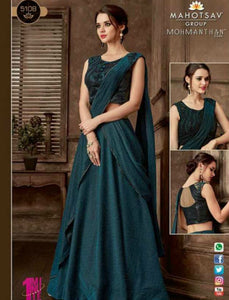 Indo Western MOH5108 Party Wear Turquoise Silk Lycra Saree Gown - Fashion Nation
