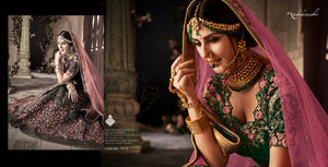 Awesome NAK5113 Bridal Dark Rama Green Pink Net Velvet Lehenga Choli - Fashion Nation