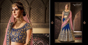 Evergreen NAK5117 Bridal Navy Blue Pink Handloom Silk Net Lehenga Choli - Fashion Nation