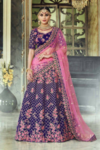 Dazzling Nakkashi NAK5136 Wedding Special Pink Net Purple Velvet Lehenga Choli - Fashion Nation
