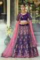 Dazzling Nakkashi NAK5136 Wedding Special Pink Net Purple Velvet Lehenga Choli - Fashion Nation