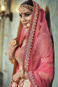 Dreamy Nakkashi NAK5139 Bridal Yellow Maroon Pink Handloom Silk Net Lehenga Choli - Fashion Nation