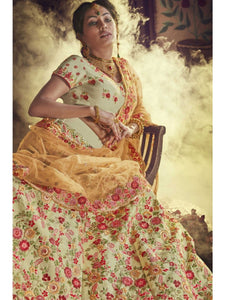 Special Nakkashi NAK5144 Bridal Multicoloured Pista Green Silk Yellow Net Lehenga Choli - Fashion Nation