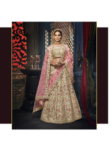 Traditional Nakkashi NAK5156 Bridal Pink Net Beige Handloom Silk Lehenga Choli - Fashion Nation
