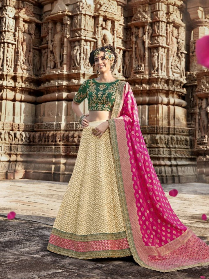 Indian Wear Nakkashi NAK5168 Bridal Beige Multicoloured Handloom Silk Lehenga Choli - Fashion Nation