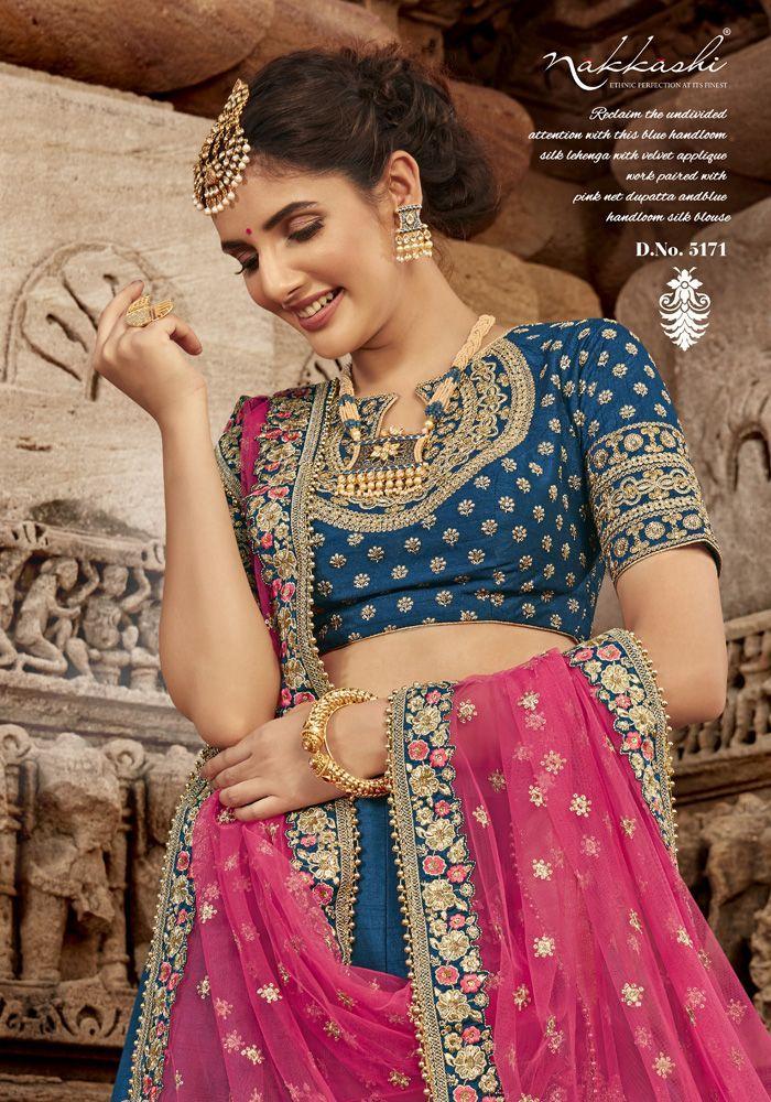 Fabulous Nakkashi NAK5171 Bridal Blue Handloom Silk Lehenga Choli - Fashion Nation