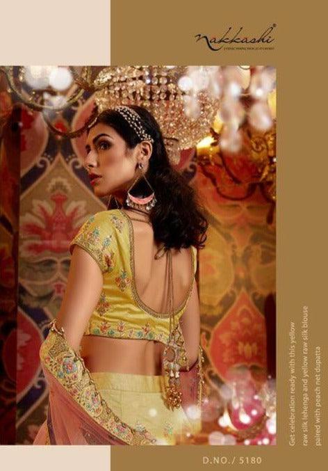 Haldi Party Special Nakkashi Yellow Raw Silk Lehenga Choli - Fashion Nation