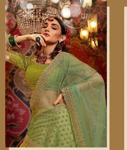 Special Occasion Wear Nakkashi Liril Green Satin Silk Lehenga Choli - Fashion Nation
