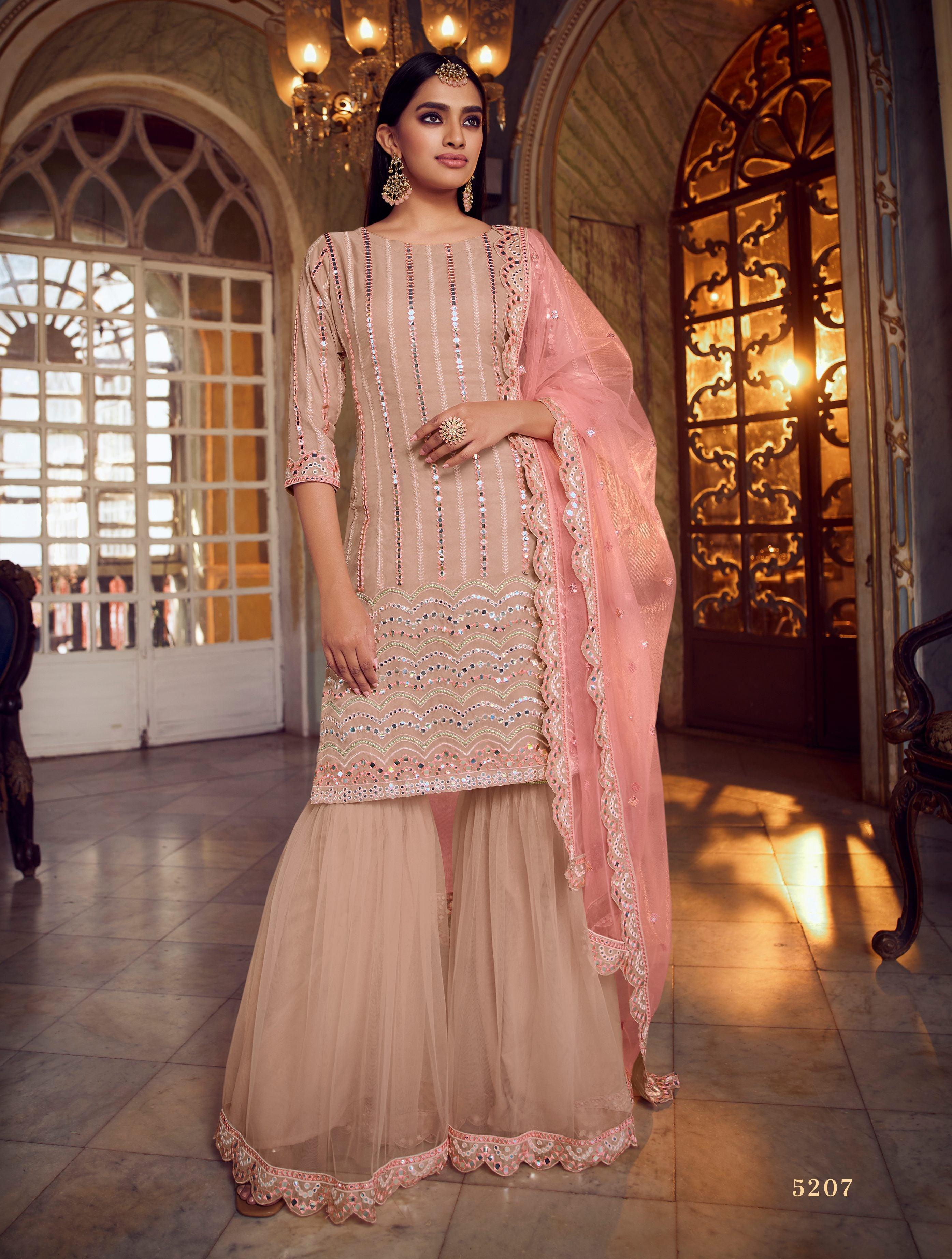 Looking for something comfy yet super chic for your sangeet?! This sharara  in such gorgeous vivid co… | Sikh bride, Party wear indian dresses, Indian  designer suits