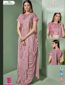 Stylish MOH5304 Cocktail Wear Lavender Lycra Net Silk Indo Western Saree - Fashion Nation