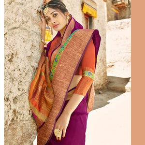 Beautiful LS54465 Heritage Purple Rust Weaving Cotton Silk Saree - Fashion Nation