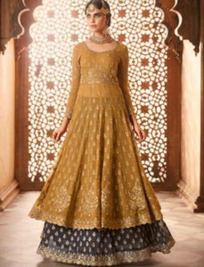 Opulent Indo Western GLA59003 Blue Yellow Georgette Silk Anarkali Suit - Fashion Nation