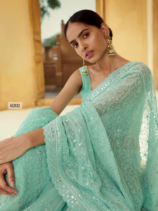 Afternoon Party Wear Green Georgette Designer Saree by Fashion Nation