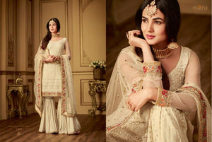 Opulent MAI6402 Fabulous Cream Benarasi Jacquard Net Silk Kurta with Lacha - Fashion Nation