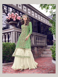 Trendy Green Tusser Net Double Layered Ethnic Kurta with Sharara by fashion Nation