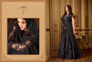 Indo Western MAI6403 Partywear Black Net Silk Floor Length Gown with String Along Dupatta - Fashion Nation
