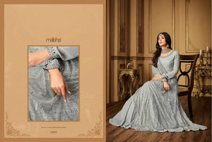 Indo Western MAI6404 Dainty Benarasi Silk Floor Length Gown with Shimmer String Along Dupatta - Fashion Nation