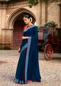 Casual & Fashionable Blue Linen Silk Weaving Saree - Fashion Nation