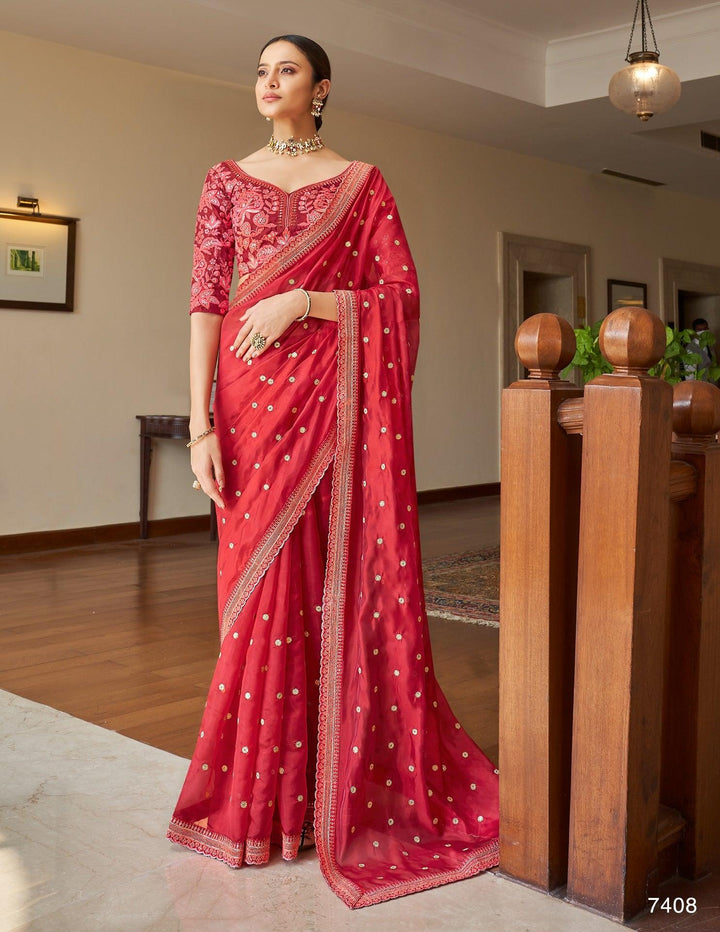 Sagaai Party Wear Organza Designer Saree - Fashion Nation