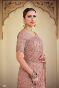 Bachelorette Party Wear Peach Designer Saree for Online Sales by Fashion Nation