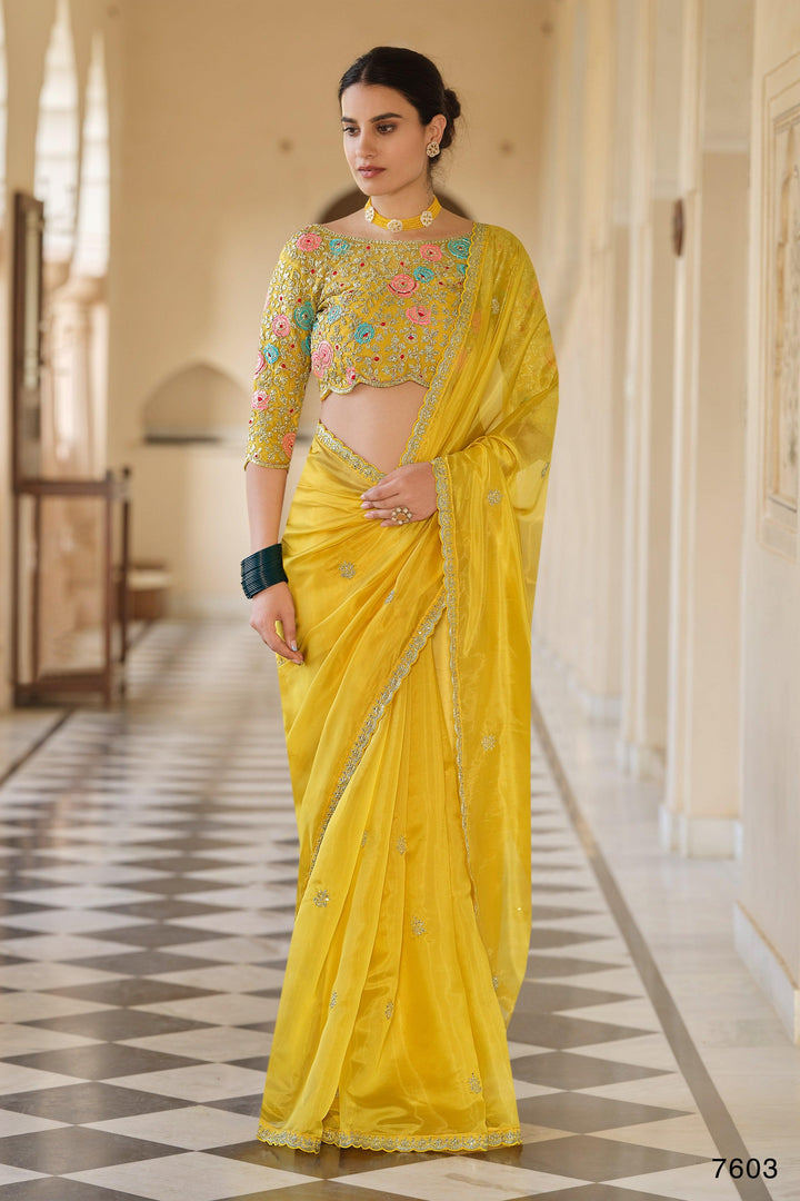 Haldi Party Wear Organza Designer Saree - Fashion Nation