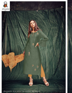 Trendy A2Z78 Casual Wear Green Silk Kurta with Yellow Stole - Fashion Nation
