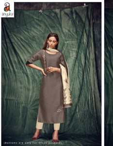Stylish A2Z79 Casual Wear Grey Silk Kurta with Multicolour Stole - Fashion Nation