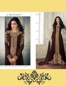 Cocktail Wear 8207 Indo Western Brown Georgette Silk Anarkali Suit with Pants - Fashion Nation