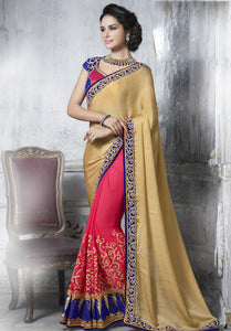 MU8813 Designer Pink Beige Georgette Silk Saree - Fashion Nation