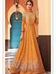 Indo Western JIN8444 Designer Peach Cotton Satin Malmal Anarkali Gown - Fashion Nation