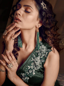 Superb Indo Western TH89667 Cocktail Wear Green Lycra Silk Layered Gown - Fashion Nation