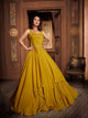 Festive Indo Western TH89668 Cocktail Wear Mustard Yellow Silk Layered Gown - Fashion Nation