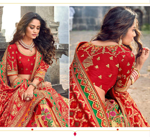 Bridal ROY90657 Designer Golden Red Banarasi Silk Lehenga Choli - Fashion Nation