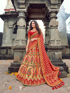 Bridal ROY90657 Designer Golden Red Banarasi Silk Lehenga Choli - Fashion Nation