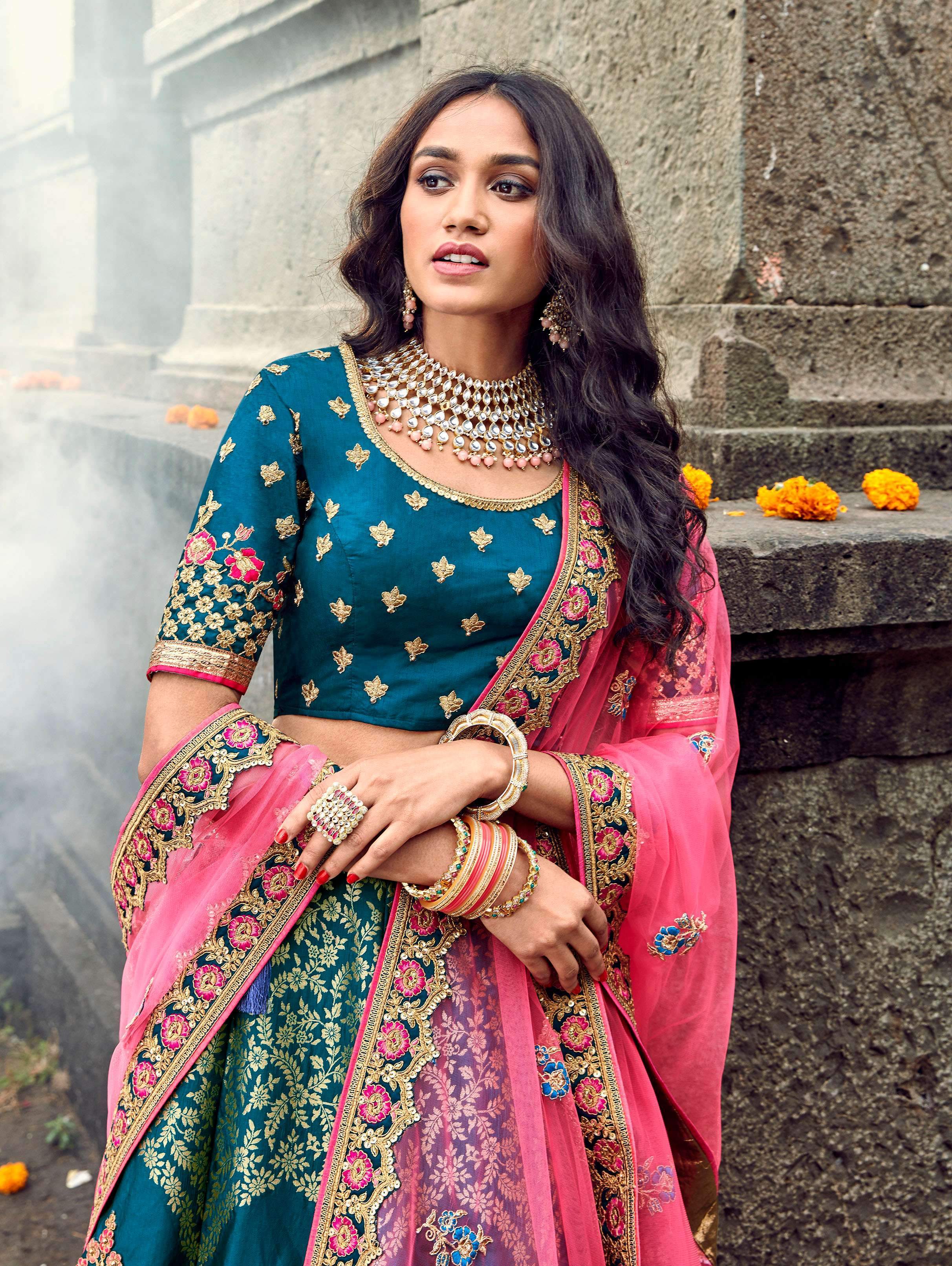 designer heavy embroidered banarasi silk lehenga choli -813399097 |  Heenastyle